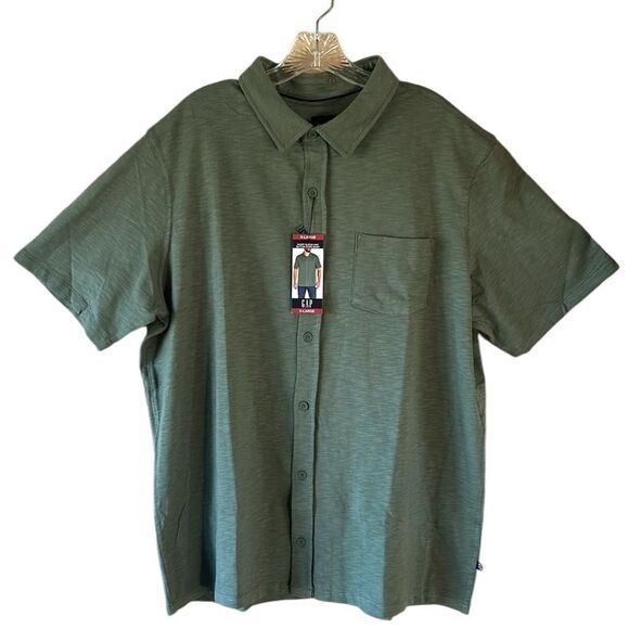 NEW Gap Mens Green Short Sleeve Knit Button Down Shirt - Picture 2 of 6